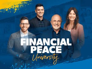 Dave Ramsey and his team on a blue background with yellow highlight